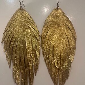 Gold Statement Leather Leaf Earrings